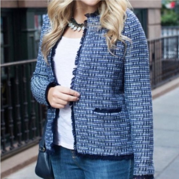 J. Crew Jackets & Blazers - J. Crew Navy Tweed Blazer Jacket Fringe
